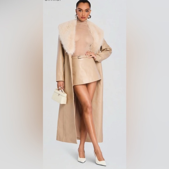 CURRENT SEASON NEW Retrofete Kieran leather long coat in latte - Picture 2 of 12